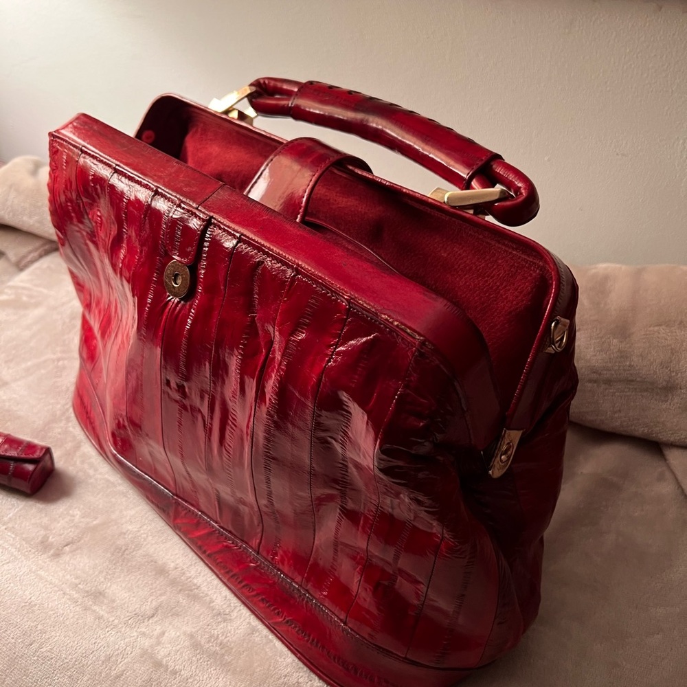Leather handbag and matching lipstick holder ( made from real eel skin)